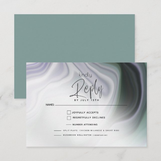 RSVP MEAL CHOICE | Dusty Jade and Violet Abstract  Card (Front/Back)