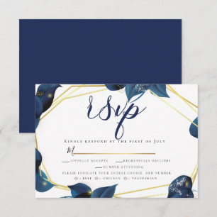 RSVP Meal Choice Modern Deep Indigo Blue Gold Invitation