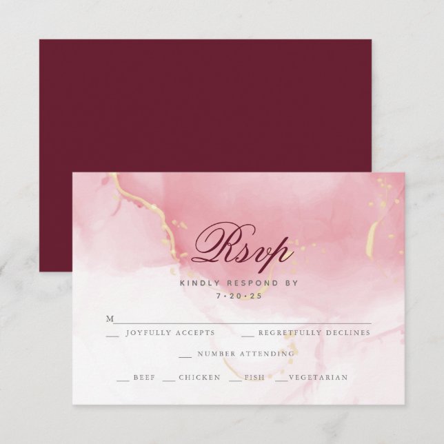 RSVP Meal Choice  |  Pink Maroon Watercolor  Wash Card (Front/Back)