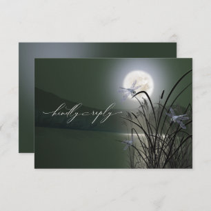 RSVP Menu Sage Green Full Moon Dragonfly Pond Invitation