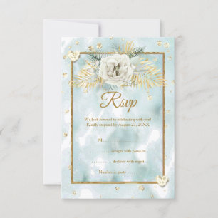 RSVP Mint Teal Gold marble Rose Floral Card