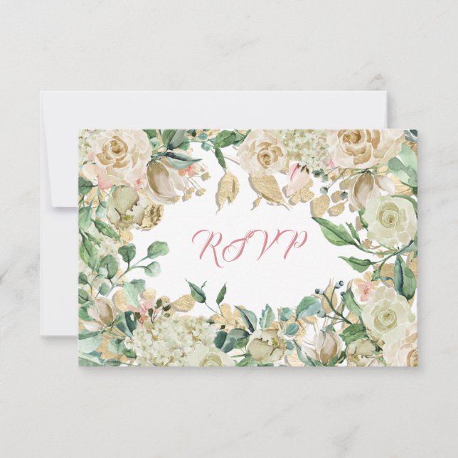 RSVP Mint Teal White Roses Branch Card (Front)