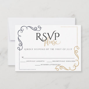 RSVP     Modern Black and Gold  Minimal Card