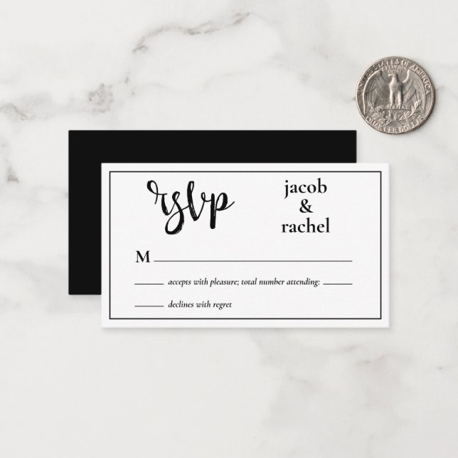 RSVP Modern Black and White Wedding Card (Front/Back In Situ)