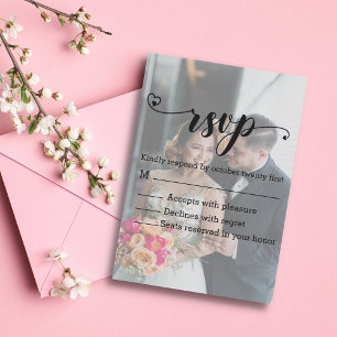 rsvp modern calligraphy wedding faded photo chic  card