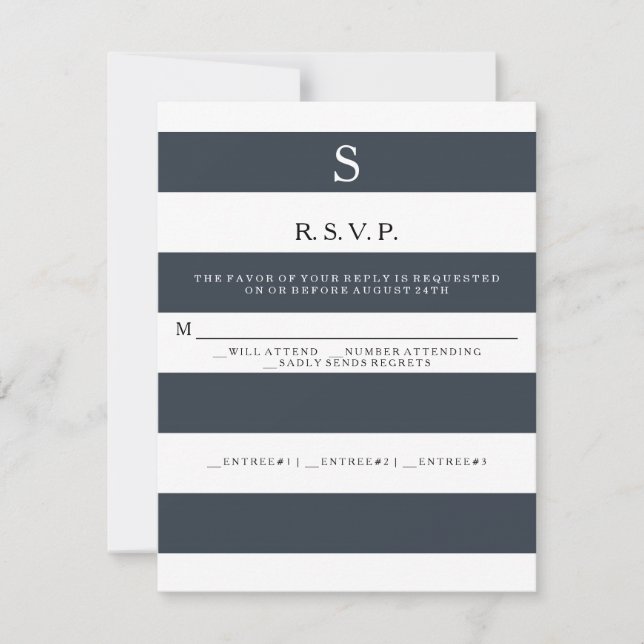RSVP MODERN Chic Wide Stripes Monogrammed Card (Front)