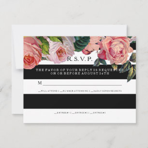 RSVP MODERN Chic Wide Stripes w Vintage Roses Card
