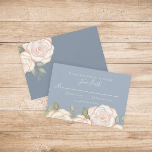 RSVP Modern Elegant Minimalist Floral Dusty Blue Card