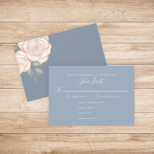 RSVP Modern Elegant Minimalist Floral Dusty Blue Card