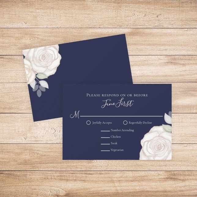 RSVP Modern Elegant Minimalist Floral Navy Blue (Creator Uploaded)