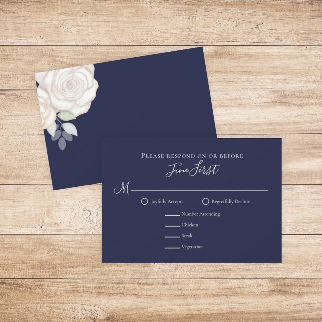 RSVP Modern Elegant Minimalist Floral Navy Blue Card (Creator Uploaded)