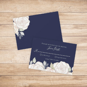 RSVP Modern Elegant Minimalist Floral Navy Blue Card