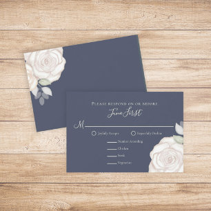 RSVP Modern Elegant Minimalist Floral Slate Blue Card