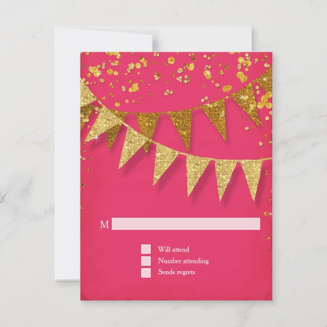 RSVP Modern Pennant Banner w Glitter Confetti Card (Front)