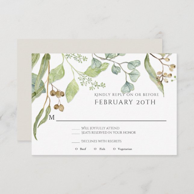 RSVP Modern Simple Watercolor Eucalyptus Wedding Invitation (Front/Back)