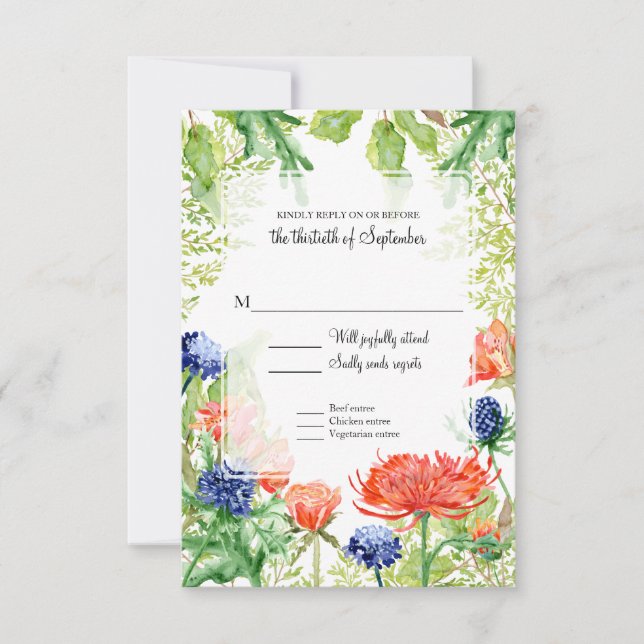 RSVP Modern Watercolor Fall Orange Mum n Thistle (Front)