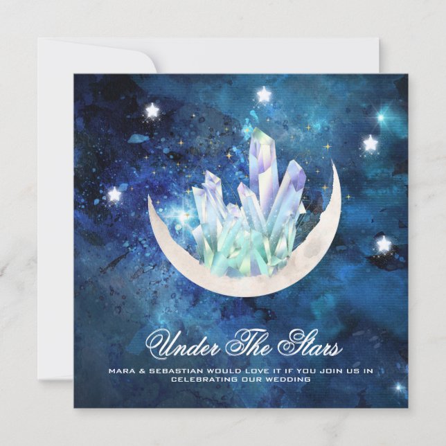 *~* RSVP MOON STARS CRYSTAL AR14 Website Wedding Invitation (Front)