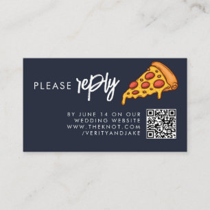 RSVP Navy Blue PIZZA Modern Minimal Chic Wedding Enclosure Card