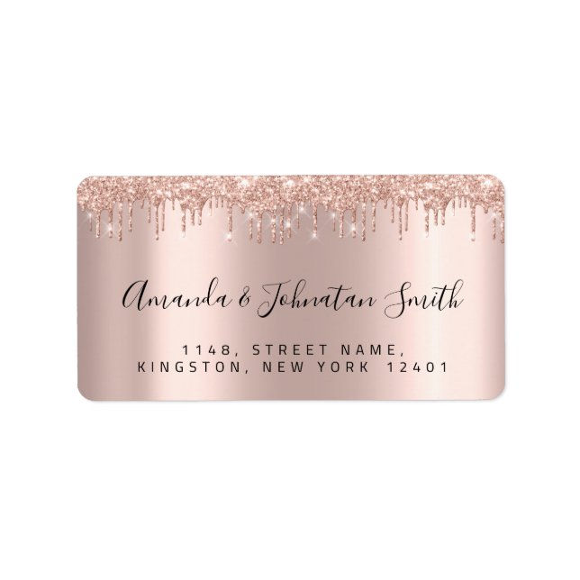 RSVP New Wedding Address Drips Rose Gold Label (Front)