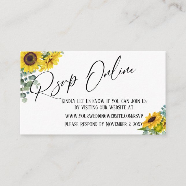 RSVP Online Handwriting Sunflower & Eucalyptus Enclosure Card (Front)