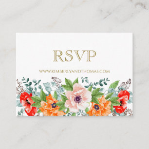 RSVP Online Poppies Watercolor Floral Wedding Card