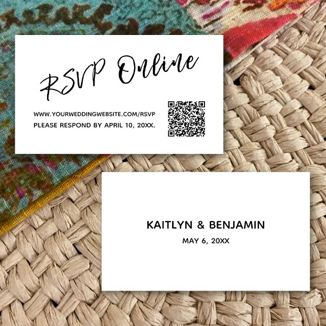 RSVP Online QR Code Minimalist Wedding Script Enclosure Card (Creator Uploaded)