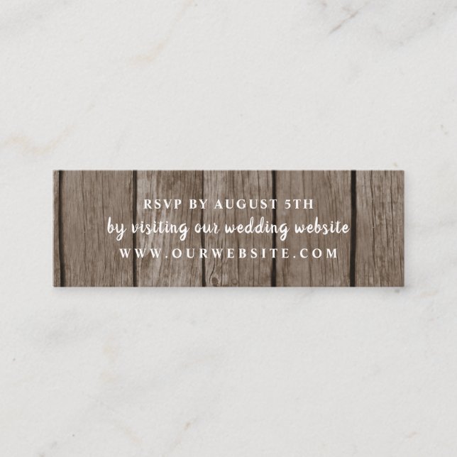 RSVP online rustic wood wedding enclosure card (Front)