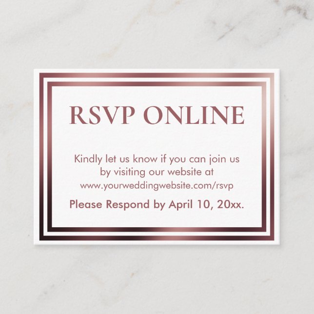 RSVP Online Simple Elegant Rose Gold on White Enclosure Card (Front)