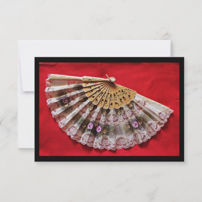 RSVP Ornate Hand Held Fan on a Red Background (Front)