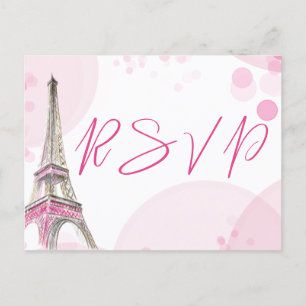 RSVP Paris Eiffel Tower Pink White Sweet 16 Invitation Postcard