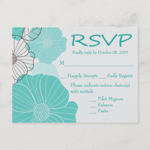 RSVP Party Floral Turquoise, Teal Wedding Flower Invitation Postcard