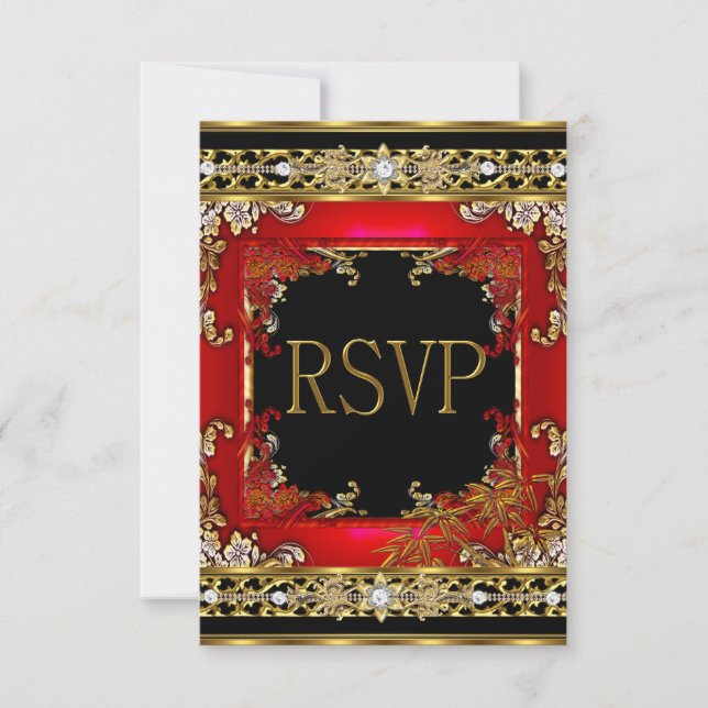RSVP Party Ornate Red Asian Gold Bamboo Image (Front)