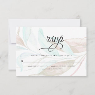 RSVP   Pastel Watercolor Mint Peach Foliage Card