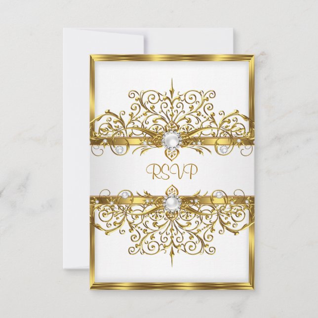 RSVP Pearls White Gold Elegant Birthday Party Card (Front)
