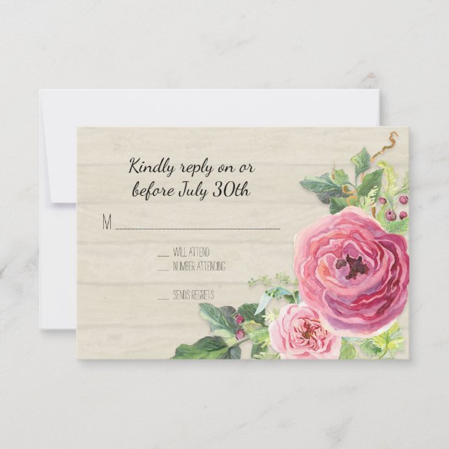 RSVP Peony Rose Rustic Country Farm Wood BOHO Card (Front)