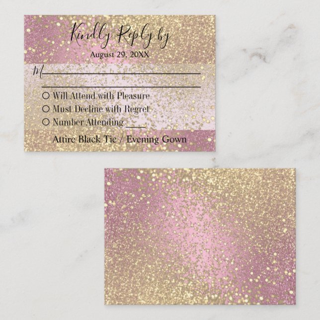 RSVP - Pink and Gold Glitter    Enclosure Card (Front/Back)