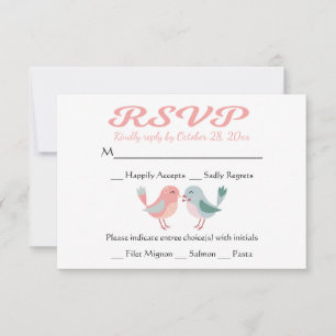 RSVP Pink & Blue Lovebirds Wedding Party Card