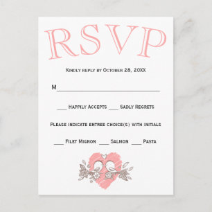 RSVP Pink Doodle Heart Lovebirds Party / Wedding Invitation Postcard