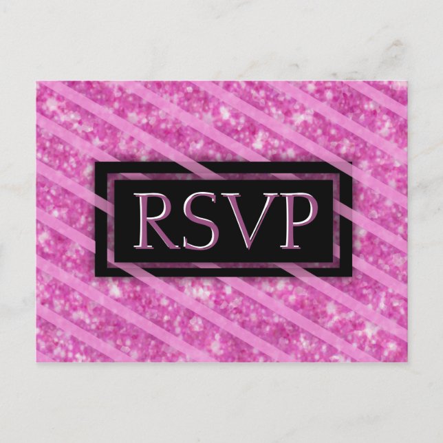 RSVP | Pink Glitter Label Invitation Postcard (Front)