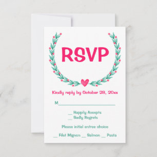 RSVP Pink Green Turquoise Watercolor Laurel Wreath Card
