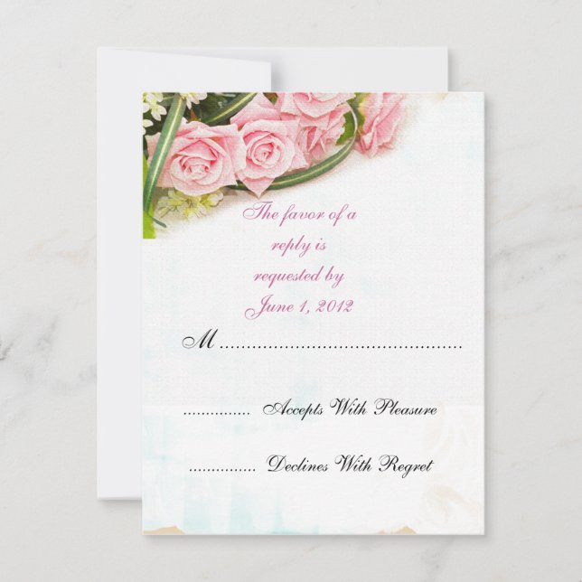 RSVP pink roses wedding invites (Front)