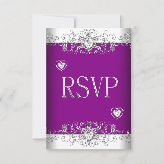 RSVP Plum Pink Wedding White Diamond Hearts Invitation (Front)