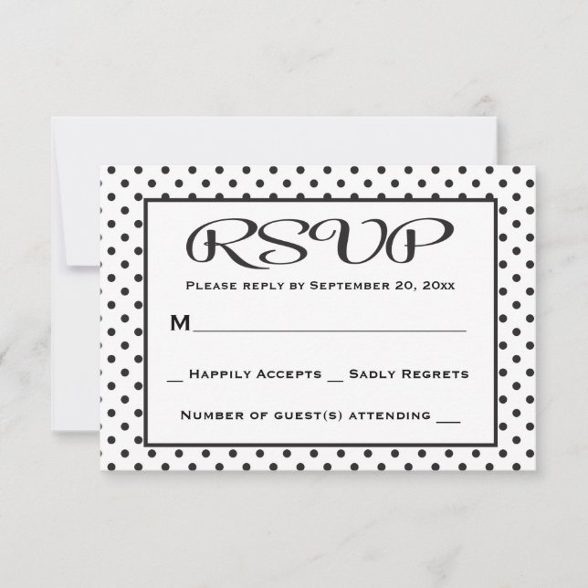 RSVP Polka Dot Black And White Wedding / Party Card (Front)