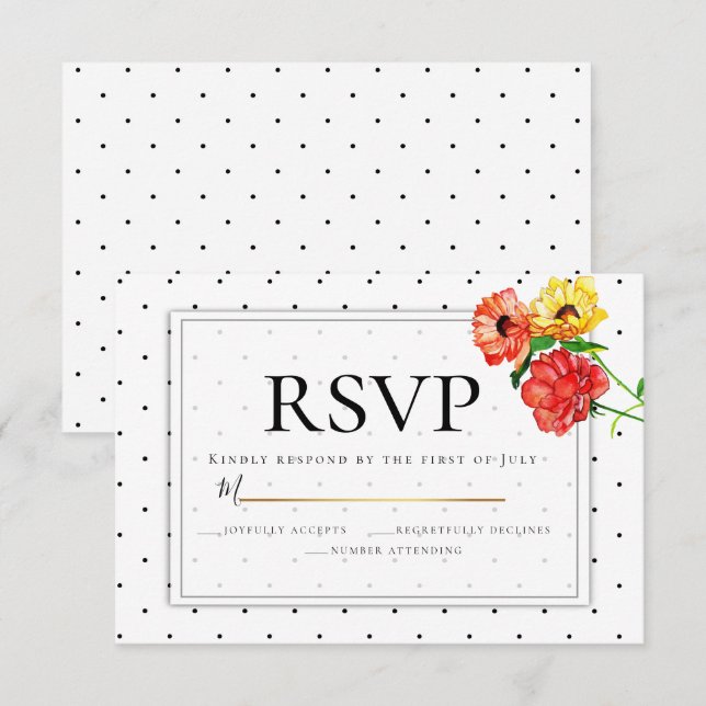 RSVP | Polka Dots and Watercolor Flowers Invitation (Front/Back)