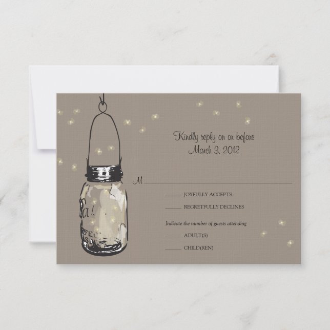 RSVP Postcard Mason Jar & Fireflies Wedding (Front)