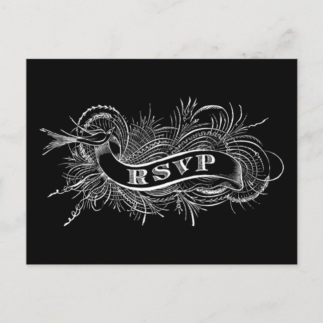 RSVP postcard with Victorian Bird (Front)