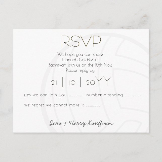 RSVP Postcard with Volleyball graphic (Front)