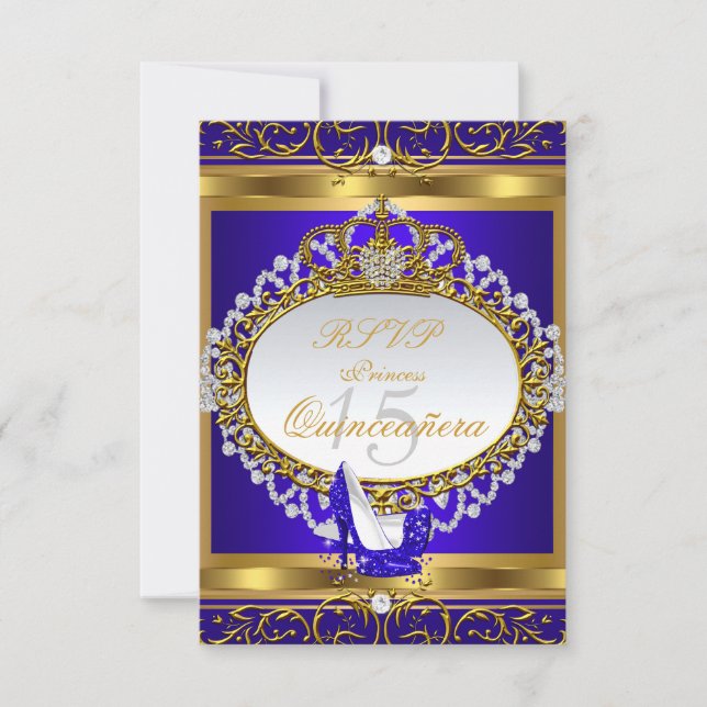 RSVP Princess Quinceanera Elite Royal Blue Shoe Card (Front)