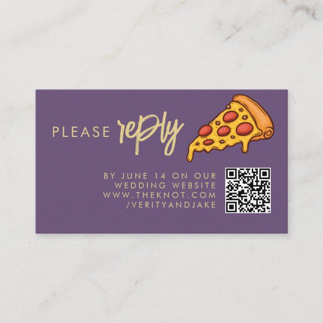 RSVP Purple Lilac Gold PIZZA Modern Minimal Chic Enclosure Card (Front)