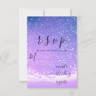 RSVP Purple Ocean Blue Waves Beach Wedding Card
